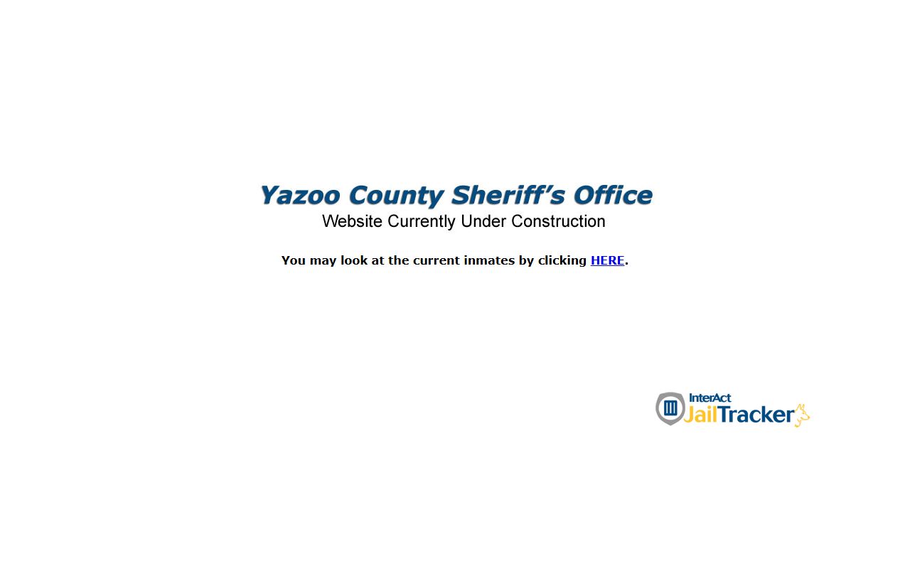 Yazoo RCF landing page with JailTracker current inmate link